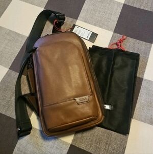 TUMI Harrison Gregory Sling Backpack Leather Crossbody Cognac Brown BNWT!!